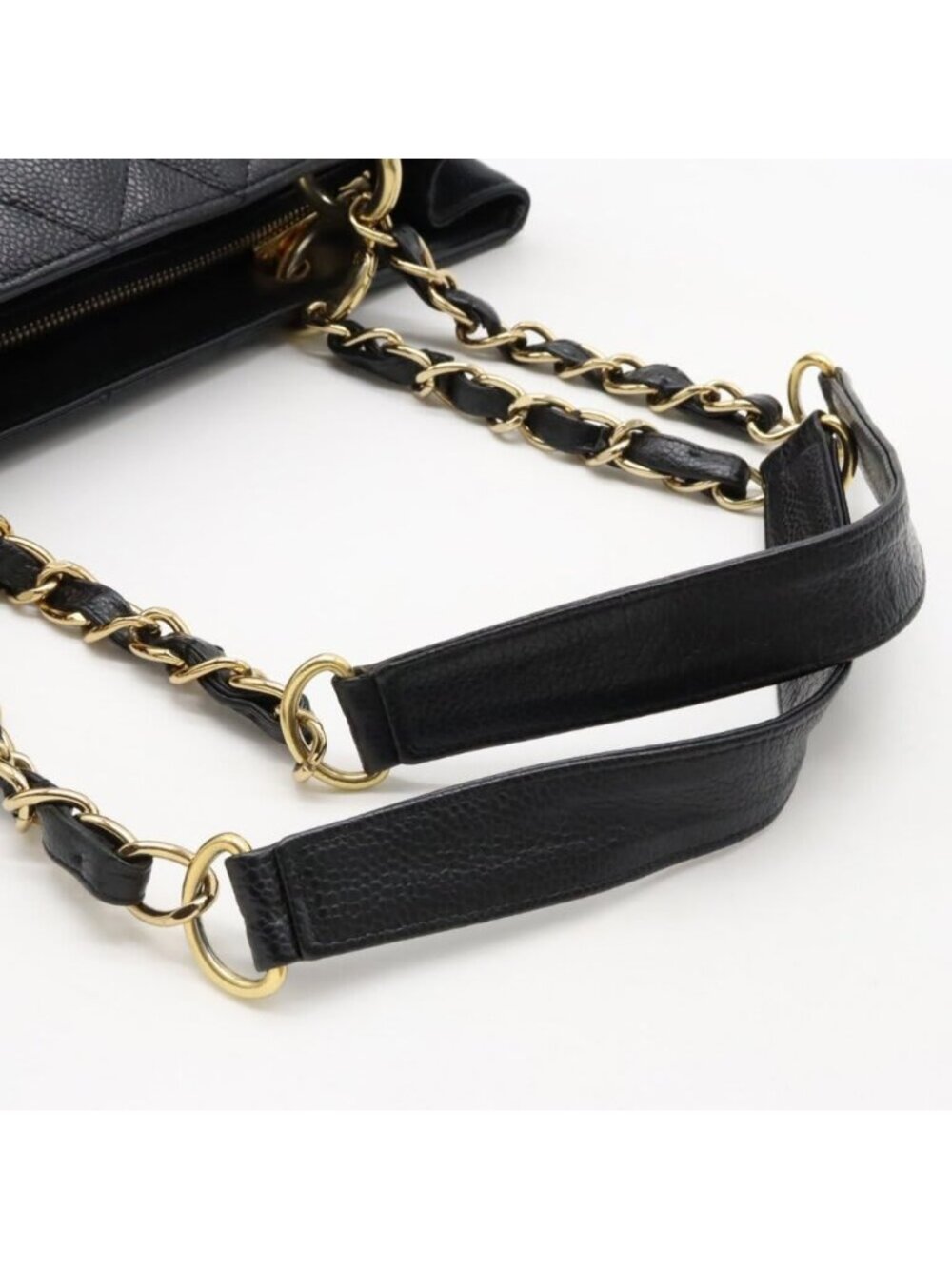 Chanel Gst Caviar Grand Shopping Tote Quilted Shoulder Bag Black Chain - Picture 9 of 10